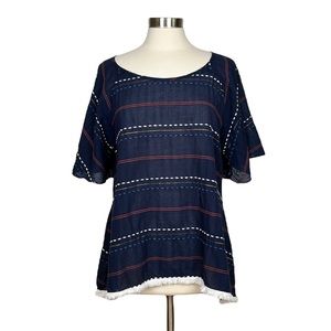 Mettle Blue Embroidered Top with Fringe
